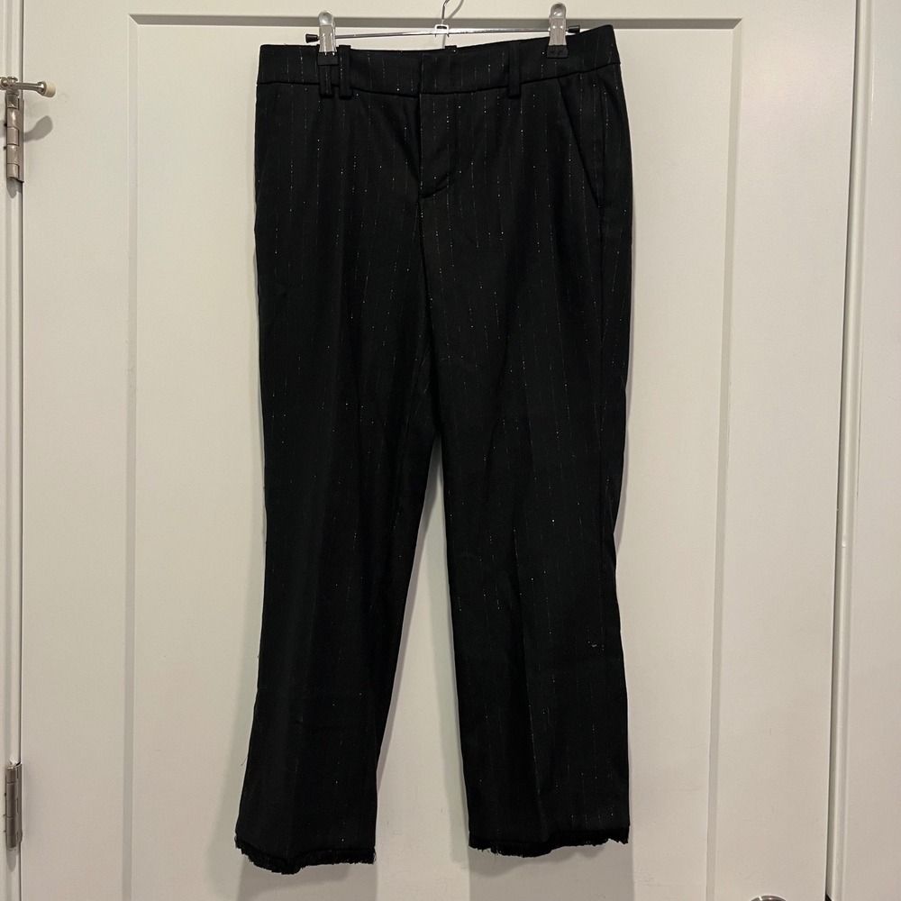 Zadig & Voltaire Posh Stripe France Black Metallic Pinstripe Wool Pants 36